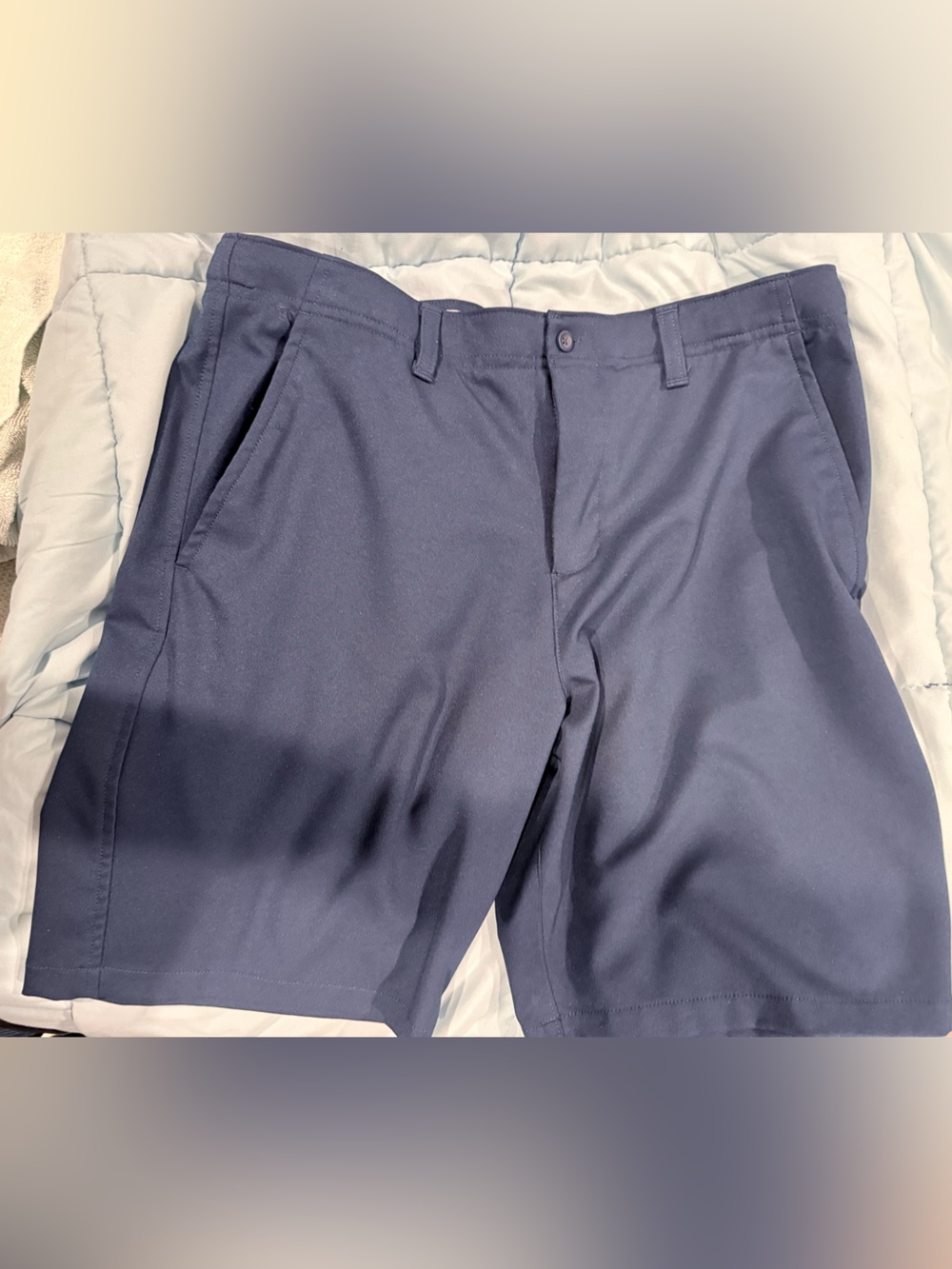 2 pairs Under Armour boys YXL Navy Performance Flat-Front Shorts